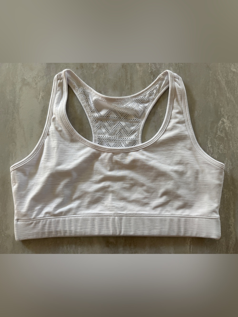 ZYIA White Bomber Racerback Sports Bra with Decorative Mesh Back